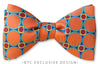 Circles and dots men's bow tie in bronze, brown, yellow and teal