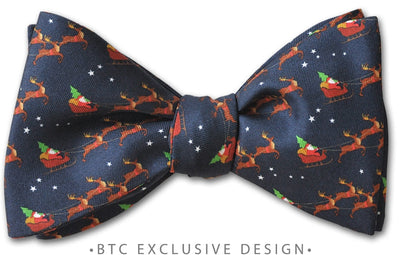 Starry Night Blue Christmas Sleigh Ride Bow Tie pre-tied