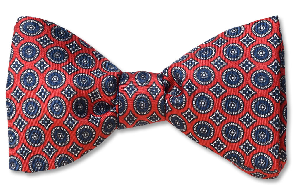 Wool Print Tie in Brown/Blue/Red Medallion