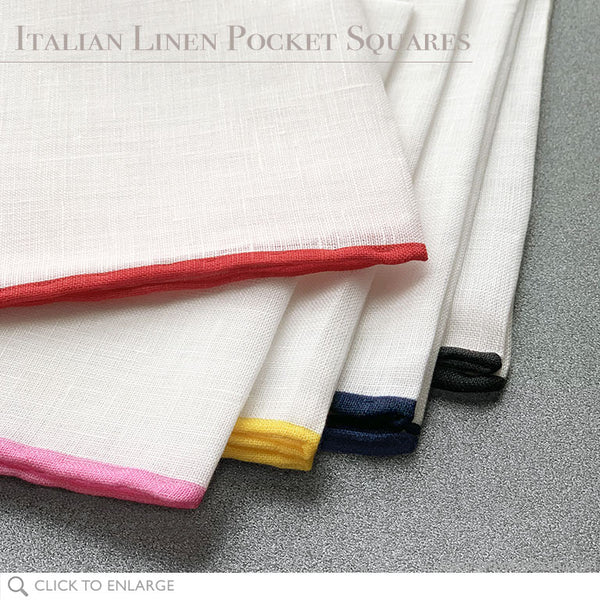 Hand-Rolled Pocket Square in White Cotolino/Navy Edge