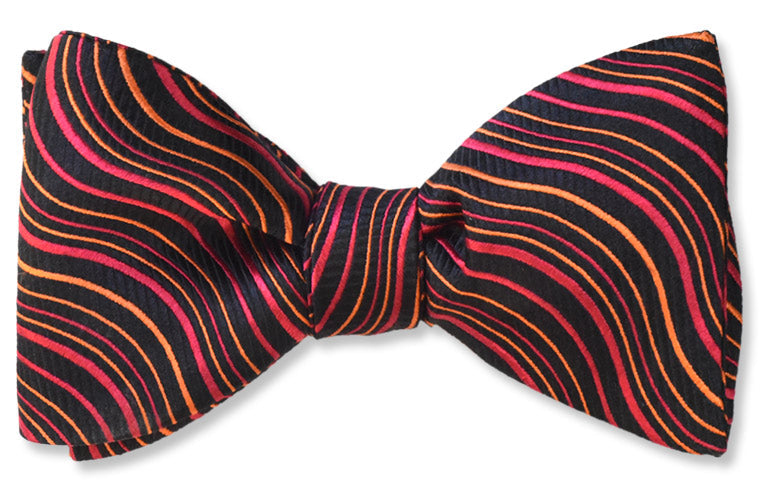 Wavy lines Woven Silk Red Pre-tied Bow Tie Made In America