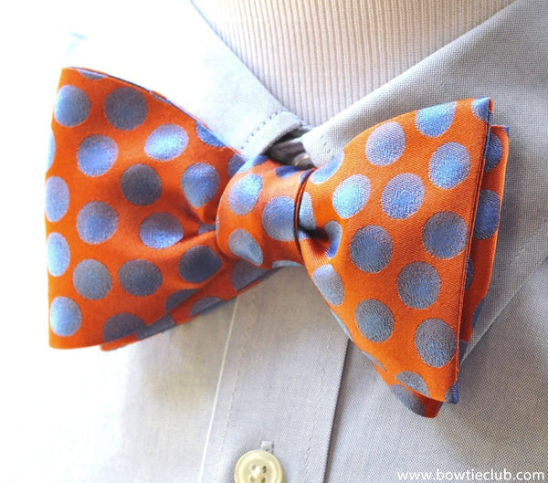 Orange and Blue Polka Dots Silk Woven Bow Tie | www.bowtieclub